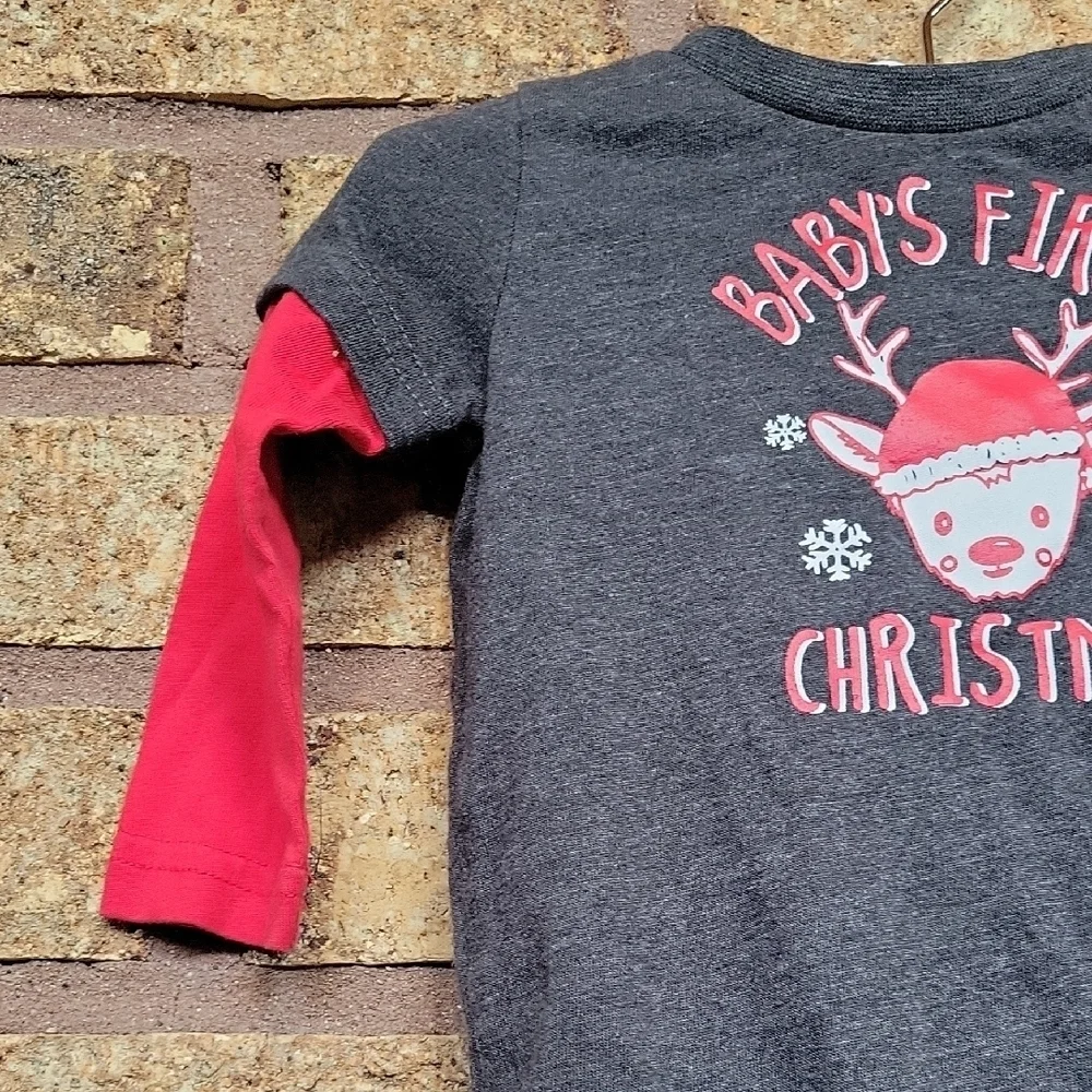 Okie Dokie Gray and Red Baby's 1st Christmas Long Sleeve Bodysuit